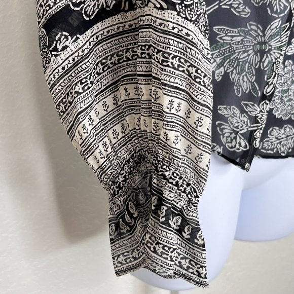 Veronica Beard Itha Ruffle Silk Blouse 100% Silk, 4, Black cream green - Picture 4 of 10